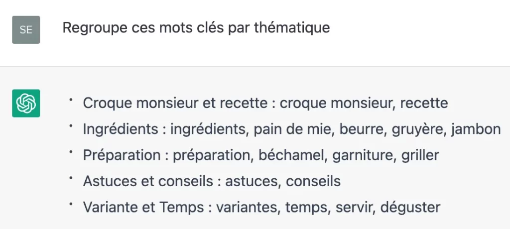 Clusterisation de mots cl&eacute;s par l'intelligence artificielle ChatGPT