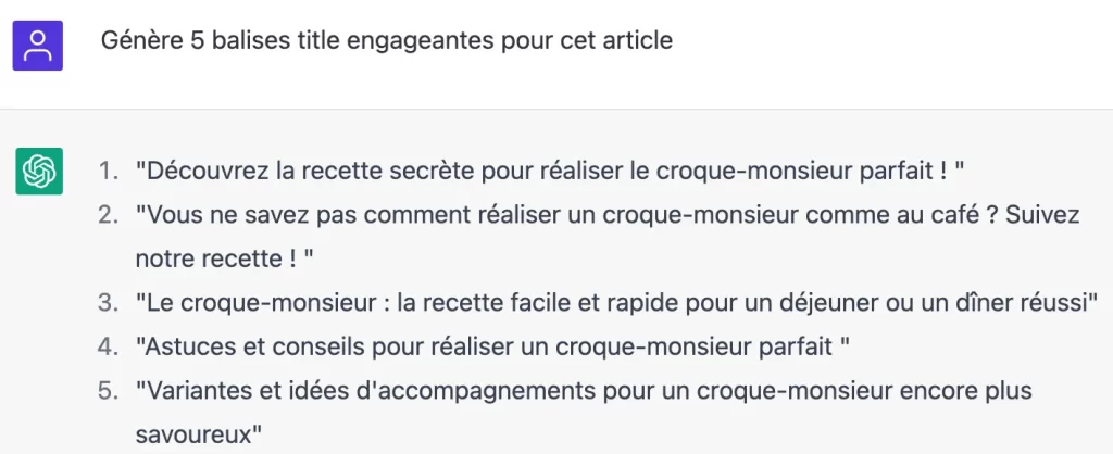 R&eacute;daction de balise title par l'intelligence artificielle ChatGPT