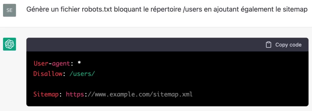 Cr&eacute;ation de fichier robots.txt par l'intelligence artificielle ChatGPT