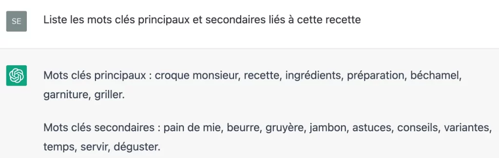 G&eacute;n&eacute;ration de mots cl&eacute;s par l'intelligence artificielle ChatGPT