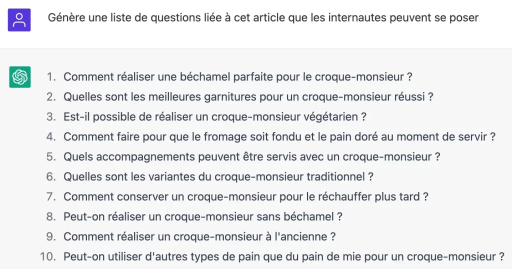 G&eacute;n&eacute;ration de questions par l'intelligence artificielle ChatGPT