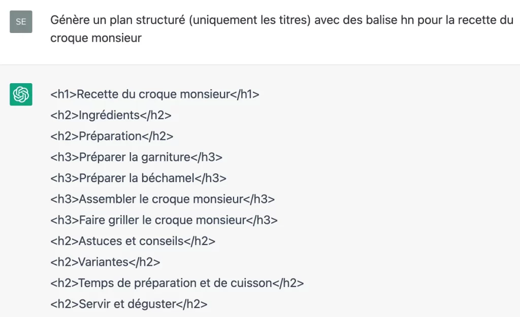 G&eacute;n&eacute;ration de plan par l'intelligence artificielle ChatGPT
