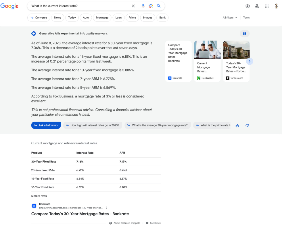 Exemple de R&eacute;sultats SGE de Google