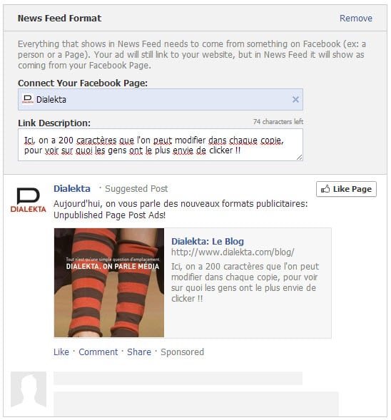 Nouveaux Formats Facebook: Unpublished Page Post Ads